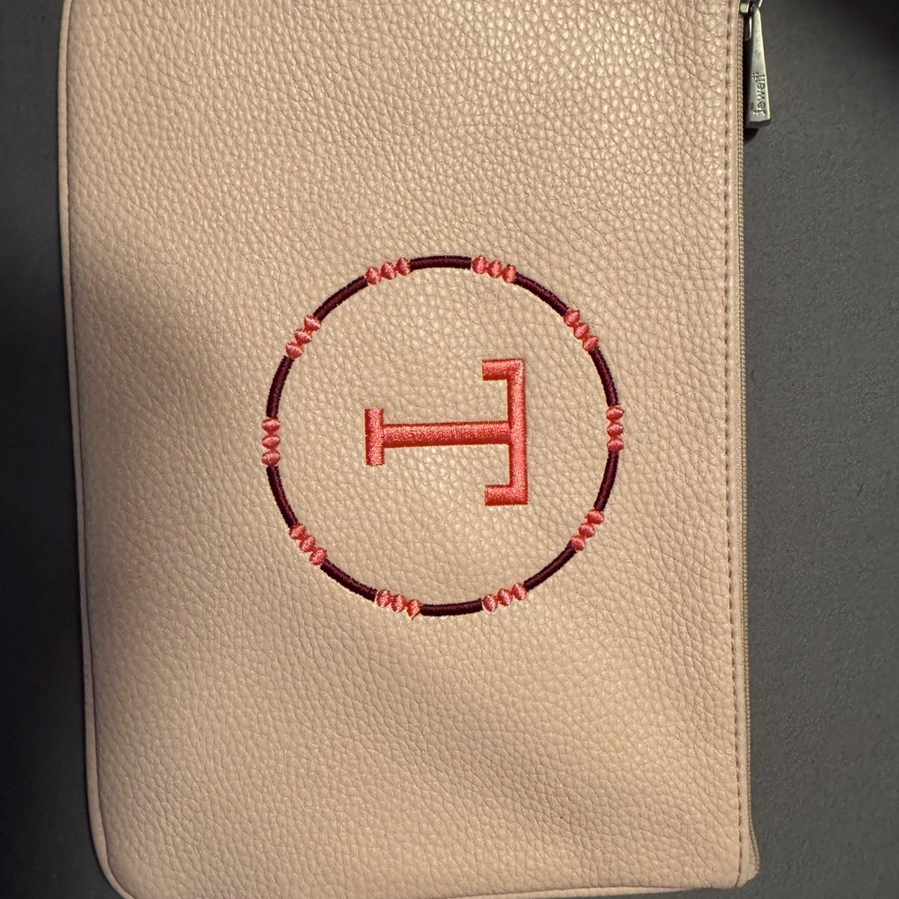 Elegant Blush Wristlet W/ Coral & Maroon Embroidery